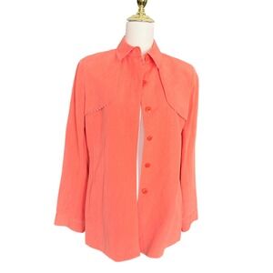 Carlisle Womens Coral Linen Silk Blend Button Front Jacket Striped Lining Size 6